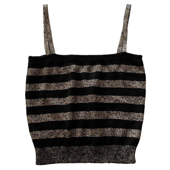 ❌ SOLD ❌ VTG 80s Halston III Striped Metallic Tank Top Black & Gold Size Small - Picture 3 of 8